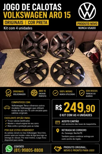 Jogo de Calotas Originais Volkswagen Tera Aro 15 - Kit com 4 Unidades | Novas