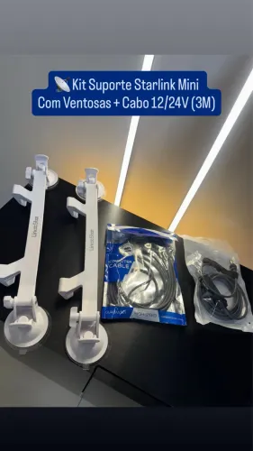 Kit Suporte Para Starlink Mini Com Ventosas + Cabo 12V/24V (2/3M) 