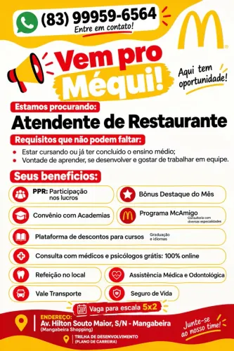 Vaga - Atendente de Restaurante