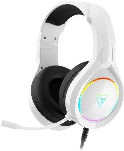 Headset Gamer havit Branco USB com LED RGB, Som Surround 50mm, Microfone Flexíve