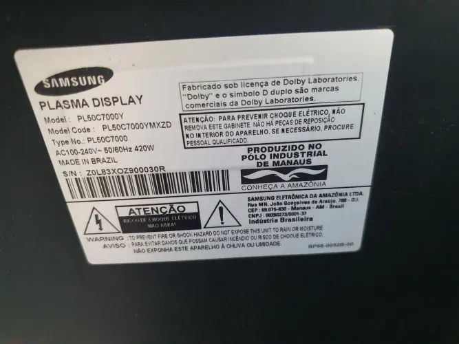 Tv samsung plasma defeito