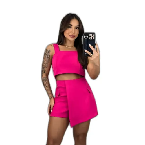 Conjunto Alfaiataria feminino Cropped + short saia confortável elegante para o verão