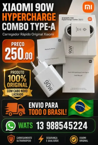 PROMOÇÃO CARREGADOR TURBO 90W XIAOMI 100%ORIGINAL COM CABO E MANUAL