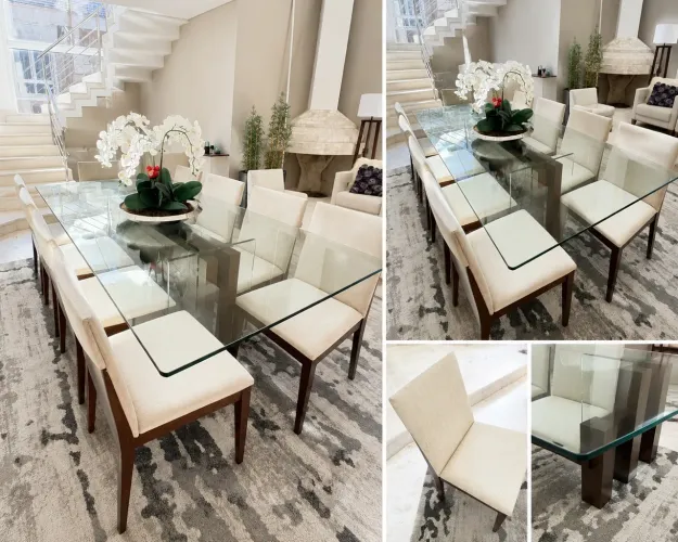 Mesa de Jantar Retangular em Vidro com 8 Cadeiras - Elegância e Sofisticação