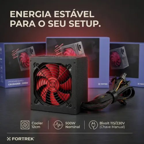 Fonte de alimentação ATX, 500W, Preto - Bivolt 115/230v