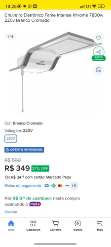 Novo. Sem uso. Branco cromado, 220W. De 349,00 por 300,00. Contato *