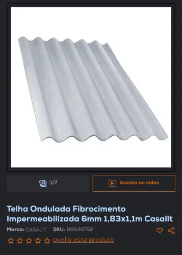 Telha fibrocimento 183x110. 6mm de espessura