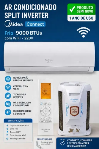 Ar Condicionado SEMI NOVO - 1 ANO DE USO Split Inverter Frio 9000BTUs com Wifi 220V Midea