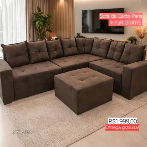 PROMOÇÃO URGENTE - Sofá de Canto GIGANTE Paris Marrom