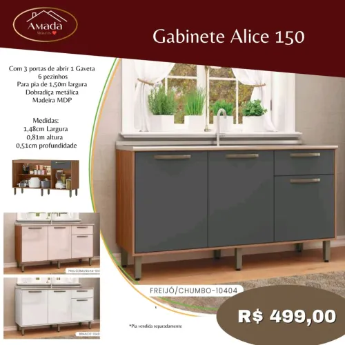 Gabinete de pia  Alice 1,50m, à pronta entrega 