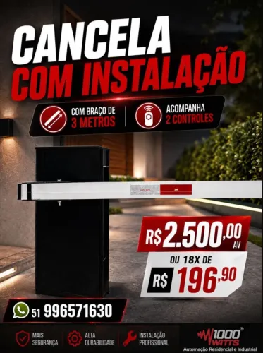Cancela de controle de acesso 1000 Watts com instalação