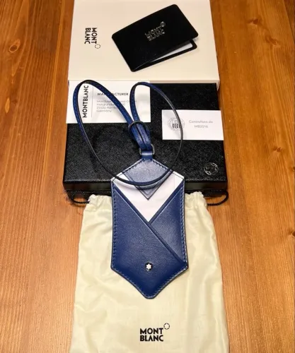 montblanc luggage tag couro azul made in italy 100% original