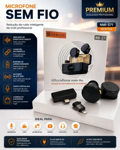 Microfone Sem Fio New Ion NMI-571 - Áudio Profissional para Celular!