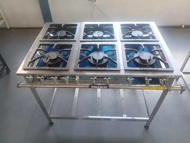 Fogão Industrial Venâncio 30x30 Inox 3 Duplo 3 Simples