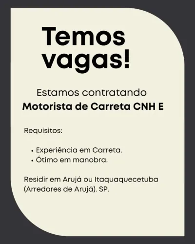 Vaga de motorista de Carreta CNH E