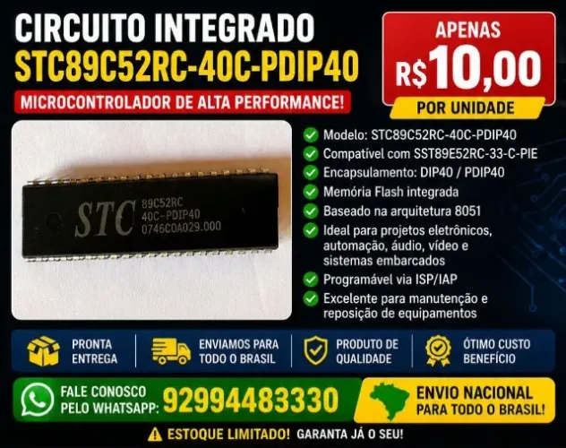 Circuito Integrado_Memory STC89C52RC-40C-PDIP