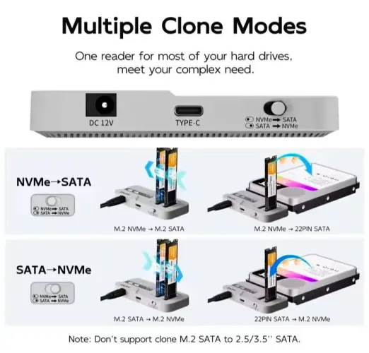 Adaptador para Clonar Offline Maiwo Estação de 3 Baias M.2 Nvme Sata Ssd
