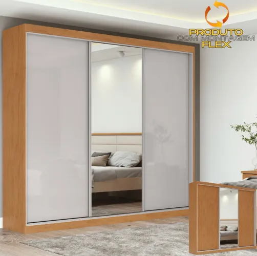 Guarda-Roupa Elegance 2,30 m com Espelho e 3 Portas de Correr