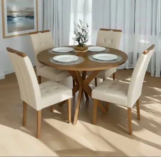 Conjunto de Jantar Valdora Redondo 4 Lugares