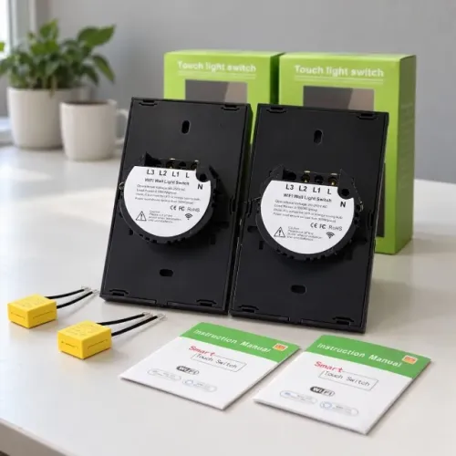 2 Interruptores Inteligentes Wi-Fi Touch 4x2 Preto 1 Tecla - Alexa, Tuya e Smart Life