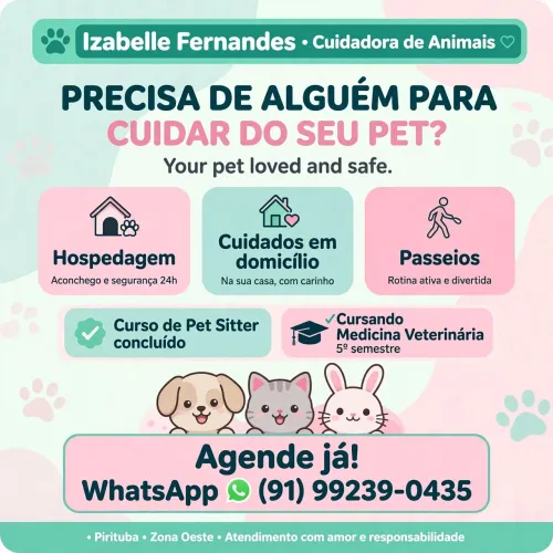Pet sitter, cuidadora de cachorro, gatos e coelho 