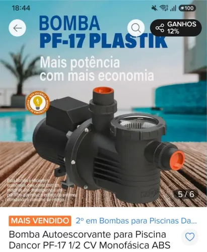 Bomba Autoescorvante para piscina Dancor PF 17 1/2 CV monofasica ABS