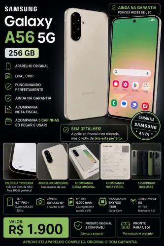 Samsung Galaxy A56 5G 256GB | Garantia | Nota Fiscal | 5 Capinhas | Impecável