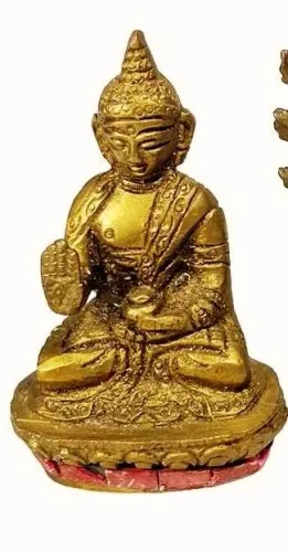equena Escultura Em Bronze Maciço Representando Buda Tibetano base vermelha