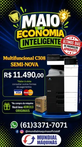 Konica Minolta C308 Semi Nova Revisada + 4 DR313 Originais