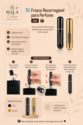 Mini Frasco para Perfume Recarregável 5ml Portátil