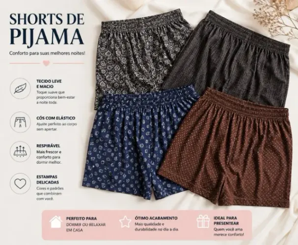 Shorts De Pijama Unissex Leves E Confortáveis