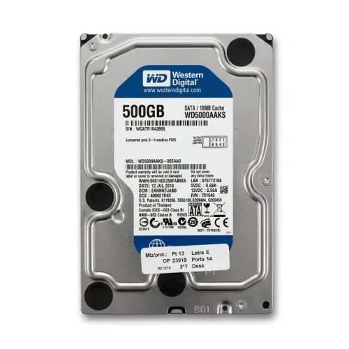 HD Interno Western Digital Caviar Blue 500GB 3.5 Polegadas SATA II WD5000AAKS Para PC