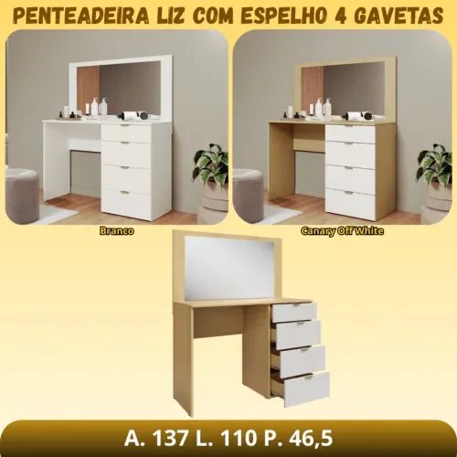 Penteadeira Liz com 4 gavetas