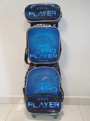 Kit Mochila de Rodinhas com lancheira e estojo
