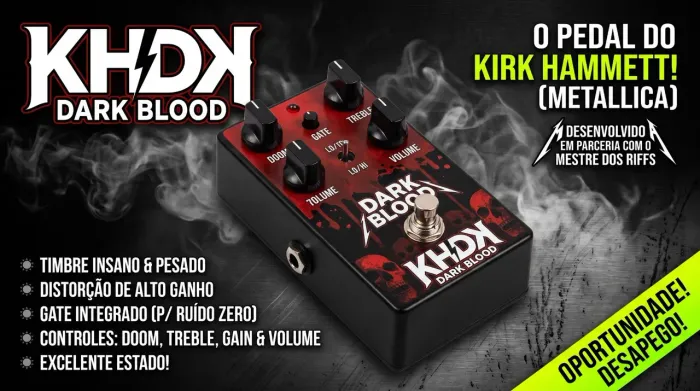 Pedal guitarra KHDK Dark Blood overdrive distorção high gain do Kirk Hammett c/ noise gate