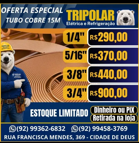 Promoção TUBO COBRE: Peça 15M(Panqueca)