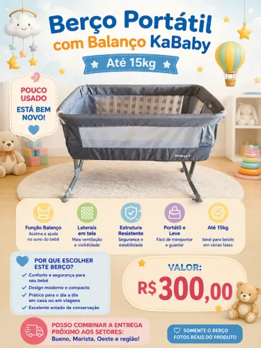 Berço Portátil com Balanço KaBaby até 15kg Pouco Usado.