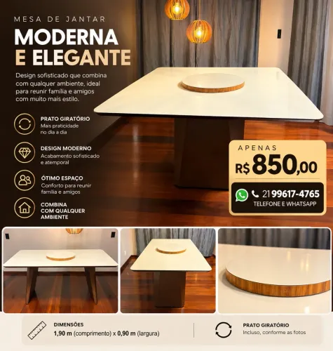 Mesa de 6 Lugares com Prato Giratório
