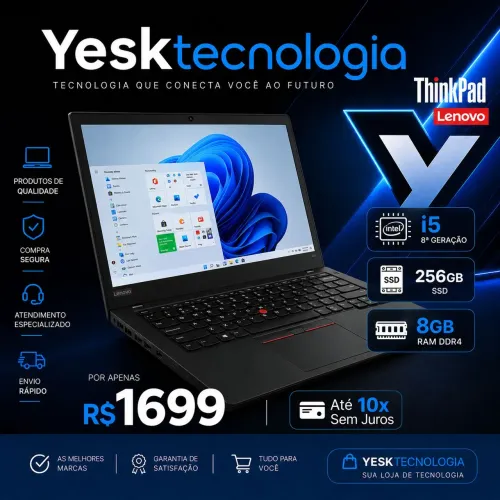 Promoção Notebook Lenovo Thinkpad i5 8ª Geração SSD 256GB 8GB RAM DDR4.