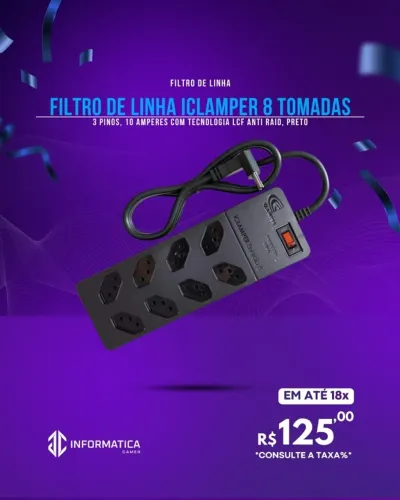 FILTRO DE LINHA ICLAMPER 8 TOMADAS 