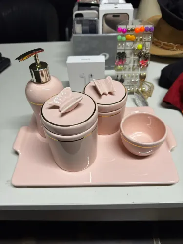 Kit Higiene Bebê Liso Aplique Borboleta Rosé
