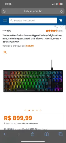 Teclado hyperx alloy origins core 80%, switch blue 