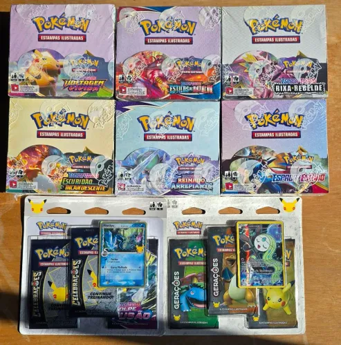BOOSTER BOX POKÉMON ESPADA E ESCUDO 1 - 6 + brinde Celebrações e Gerações 