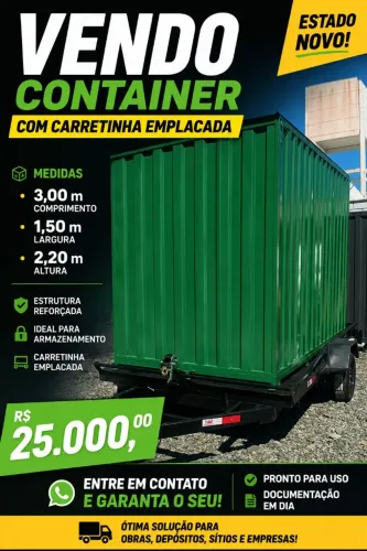 Containner 3,00 x ,1,50 x 2,20 altura com carretinha para transporte emplacada