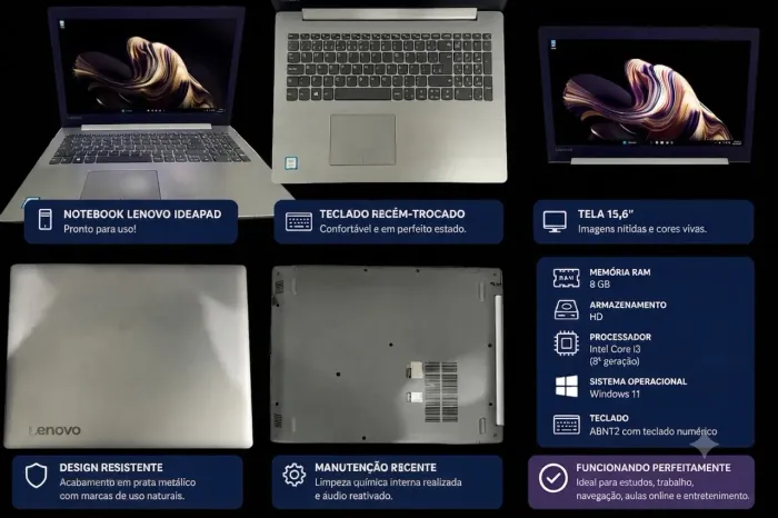 Notebook Lenovo IdeaPad | 8GB RAM | Revisado | Teclado Novo | Ótimo Estado