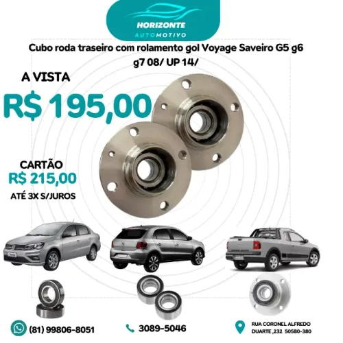 Cubo roda traseiro com rolamento gol Voyage Saveiro G5 g6 g7 08/ UP 14/
