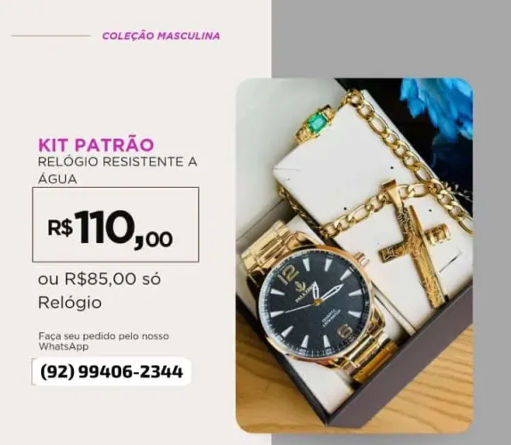 Kit com relógio masculino resistente a água pra presente de natal