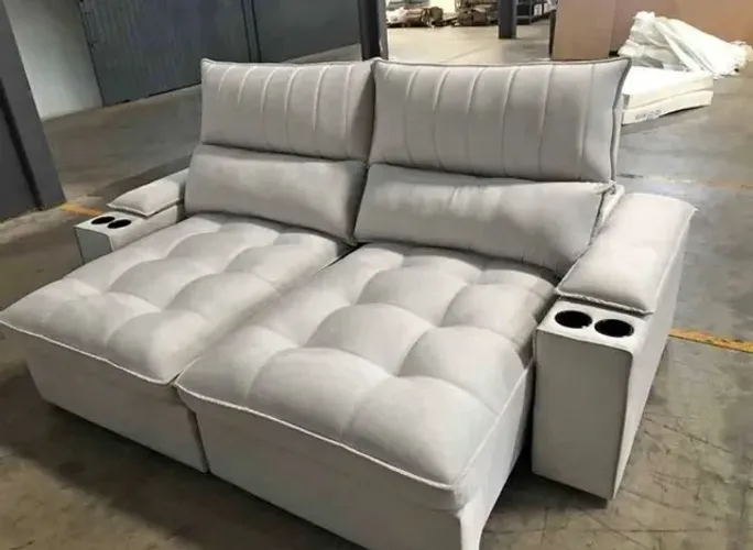 sofa retratil reclinavel / molas ensacadas  cinza 