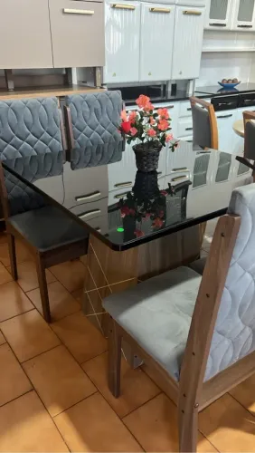 Mesa de Jantar Vidro Preto Nova Mdf 