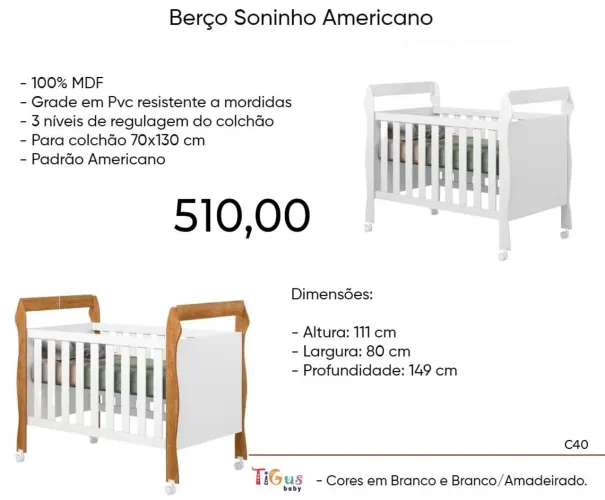 Berço Soninho Americano 100% mdf 2 cores disponíveis  / pague na entrega 
